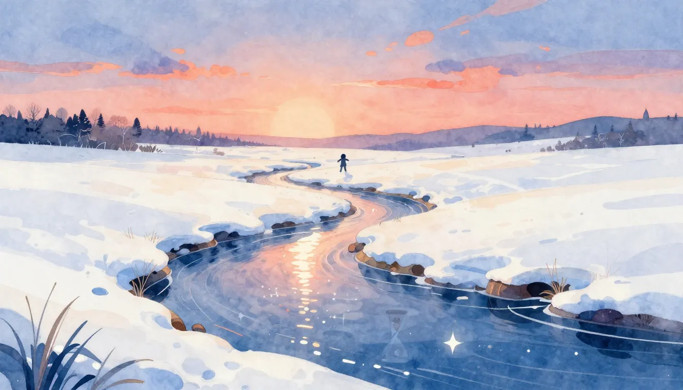 Vibrant watercolor style. A serene landscape with a river re...