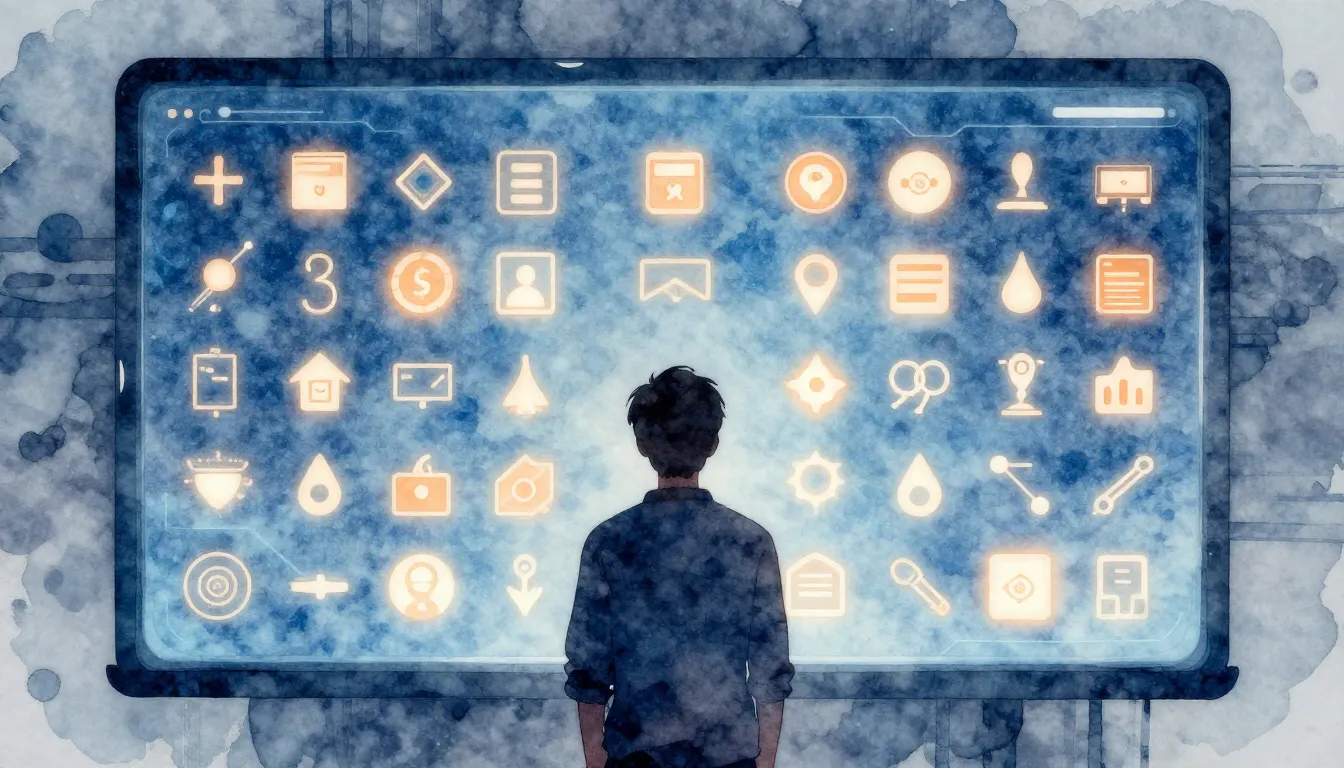 Watercolor style. A silhouette of a person looking at a larg...