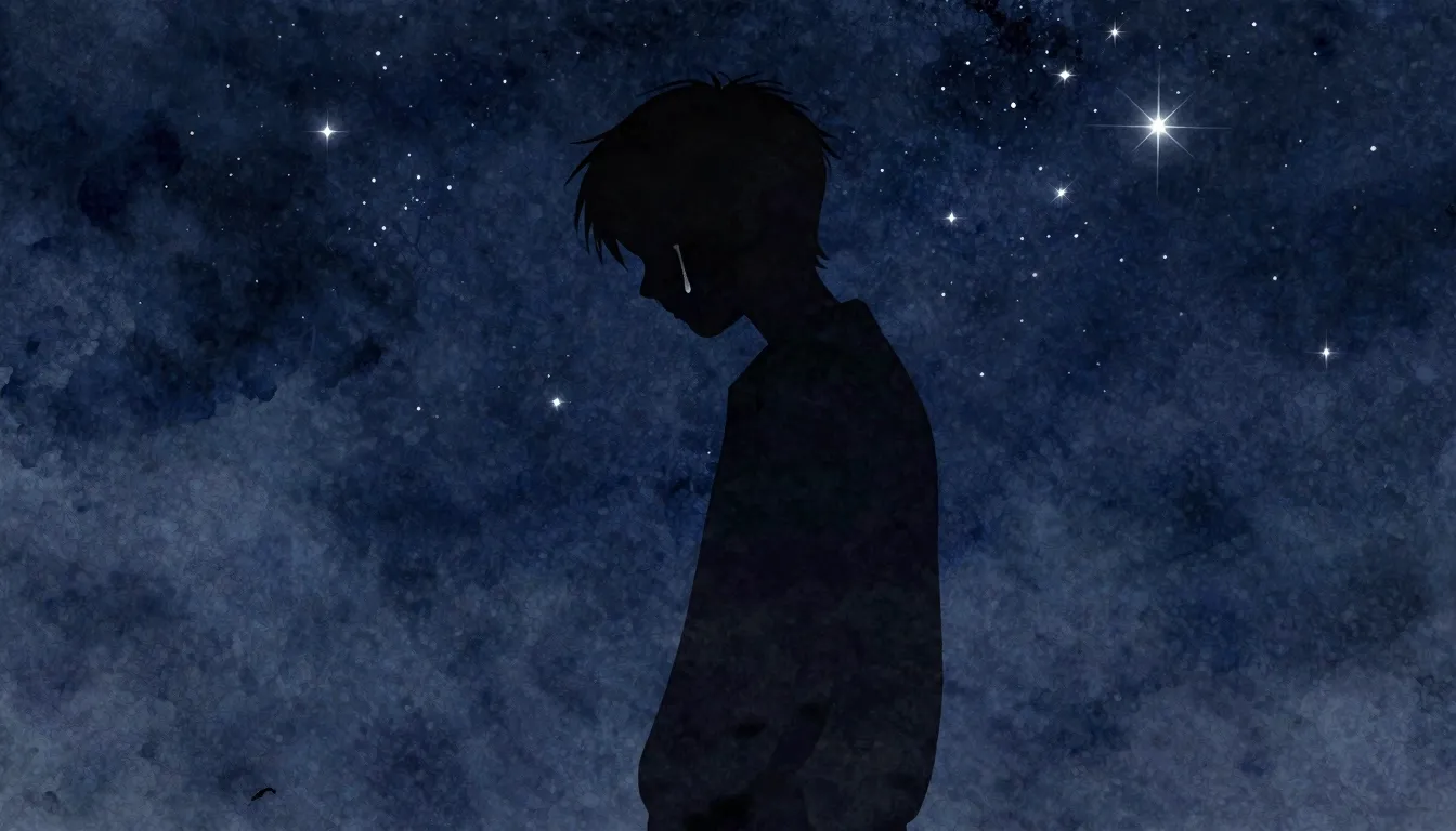 Watercolor style. A silhouette of a person standing under a ...
