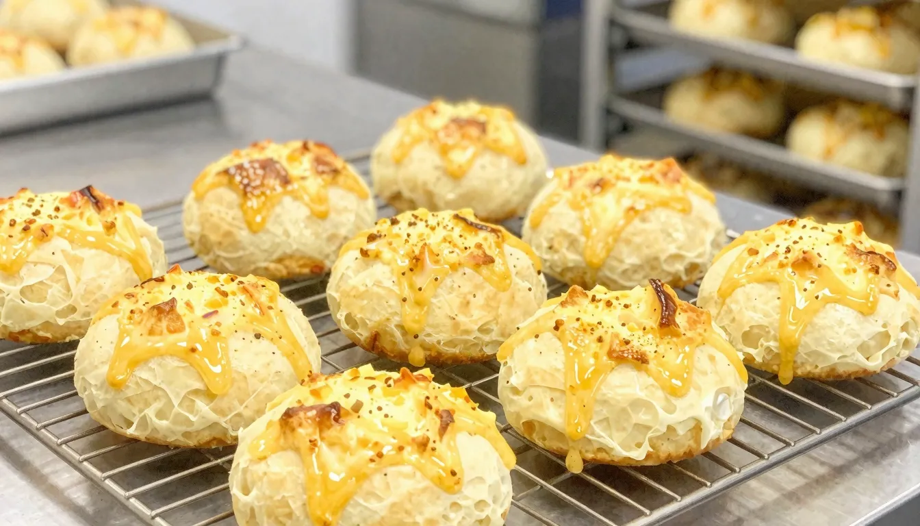 Watercolor style. Close-up of golden baked cheese buns and c...