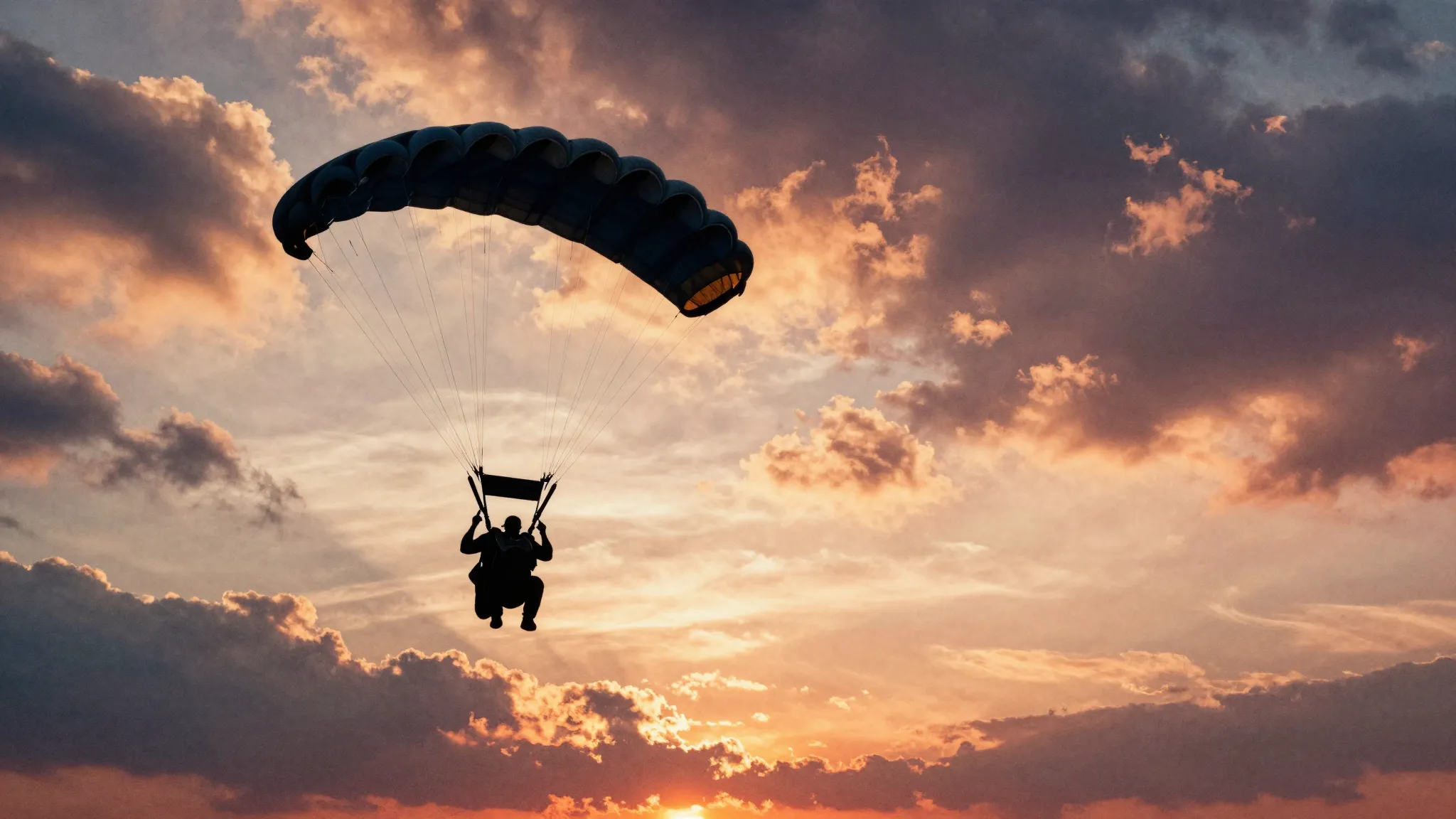 Watercolor style. Silhouette of a parachute descending again...