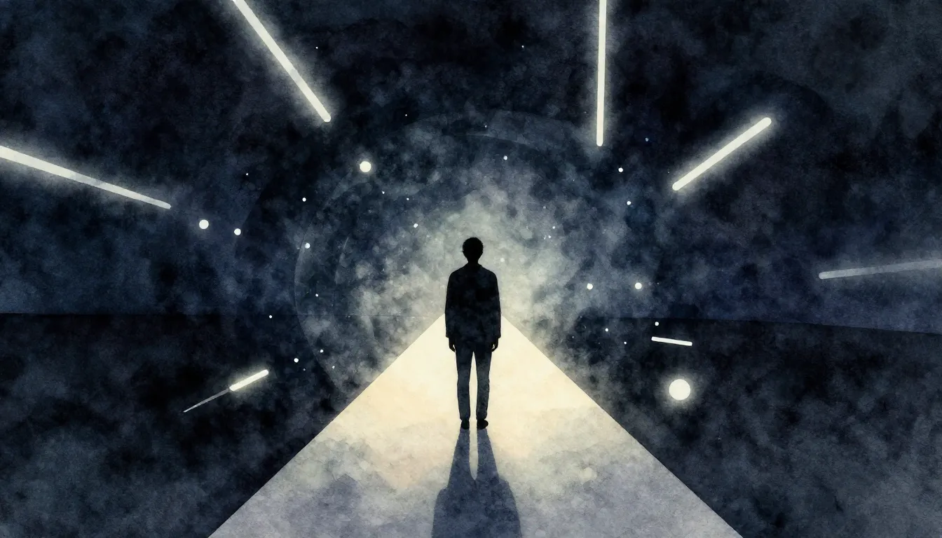 Watercolor style. Silhouette of a person standing alone on a...