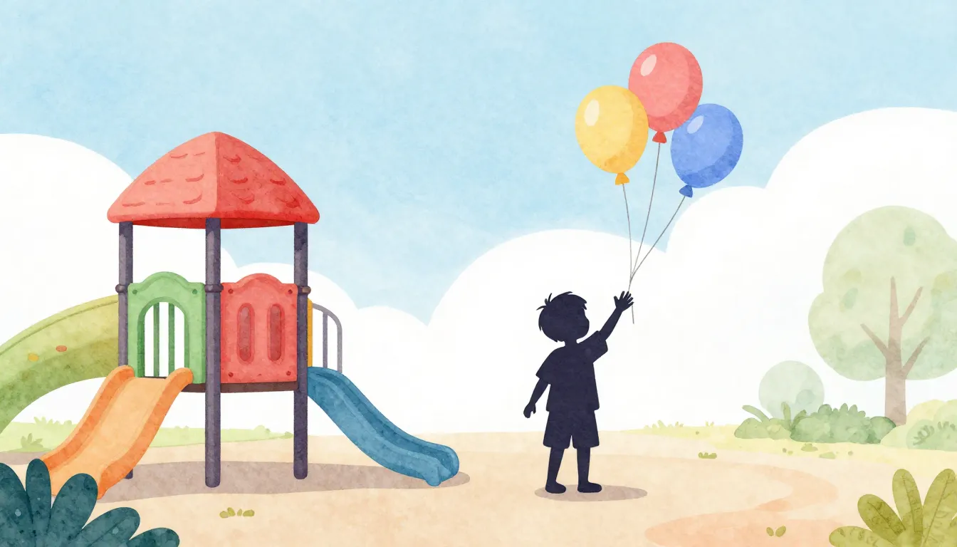 Watercolor style. Silhouette of a small child waving goodbye...