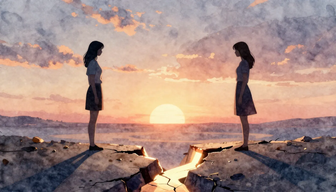 Watercolor style. Silhouettes of two women standing on oppos...