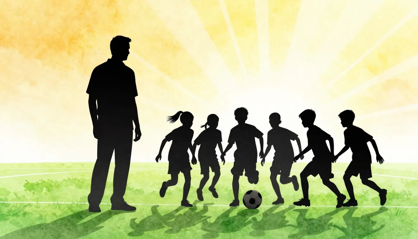 Watercolor style. A stylized silhouette of a coach and a gro...