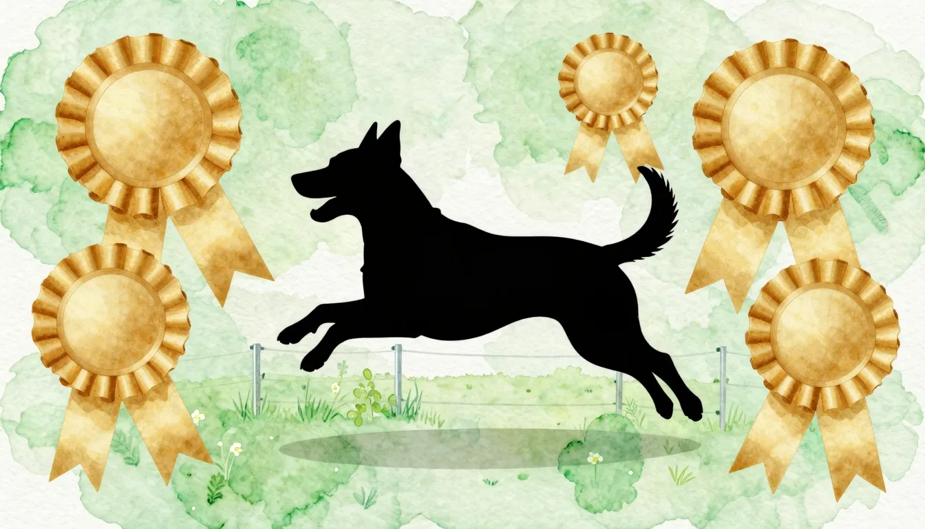 Watercolor style. A silhouette of a joyful, jumping dog in a...