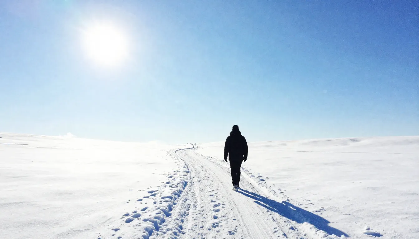 Watercolor style. Silhouette of a person walking on a crisp ...