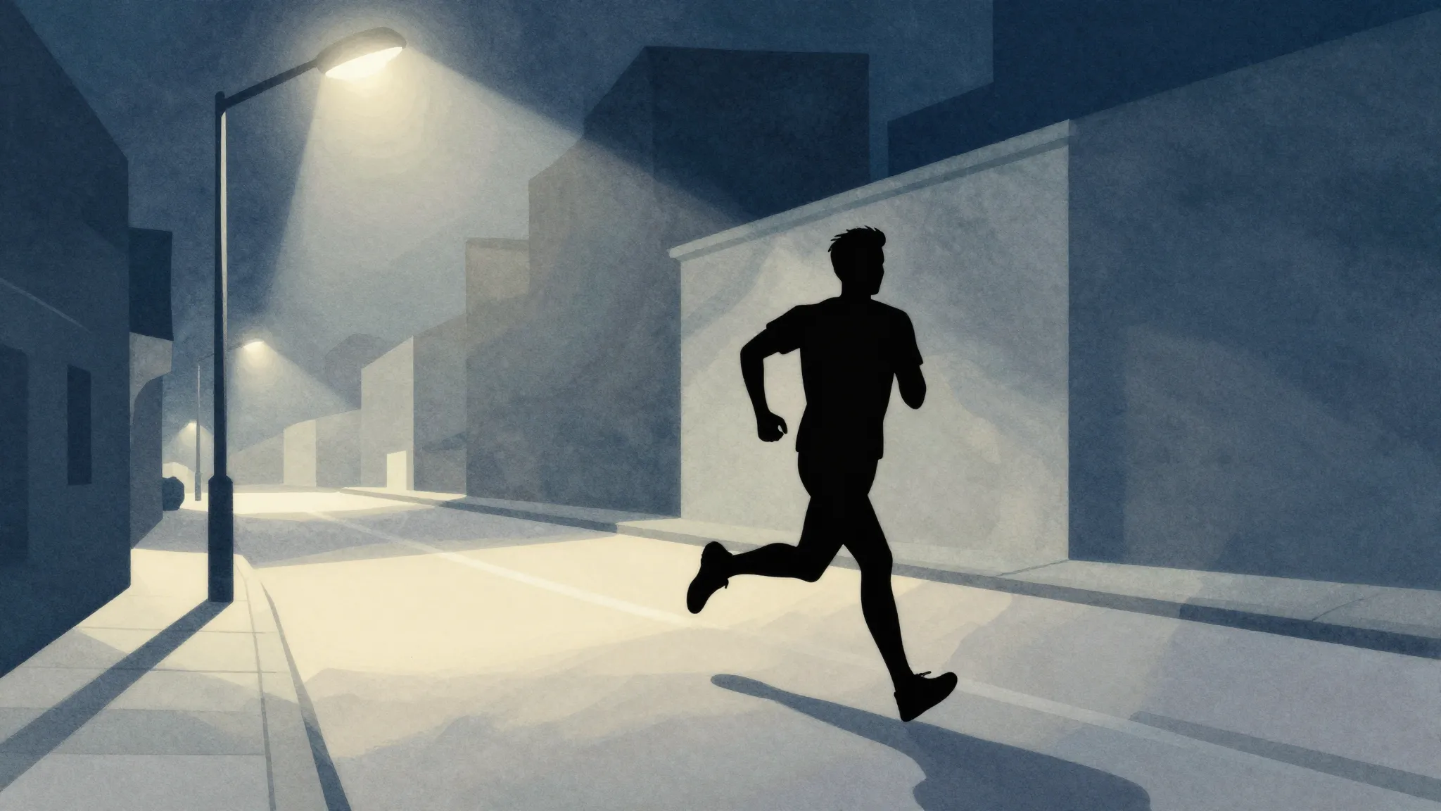 Watercolor style. Silhouette of a person running through a s...