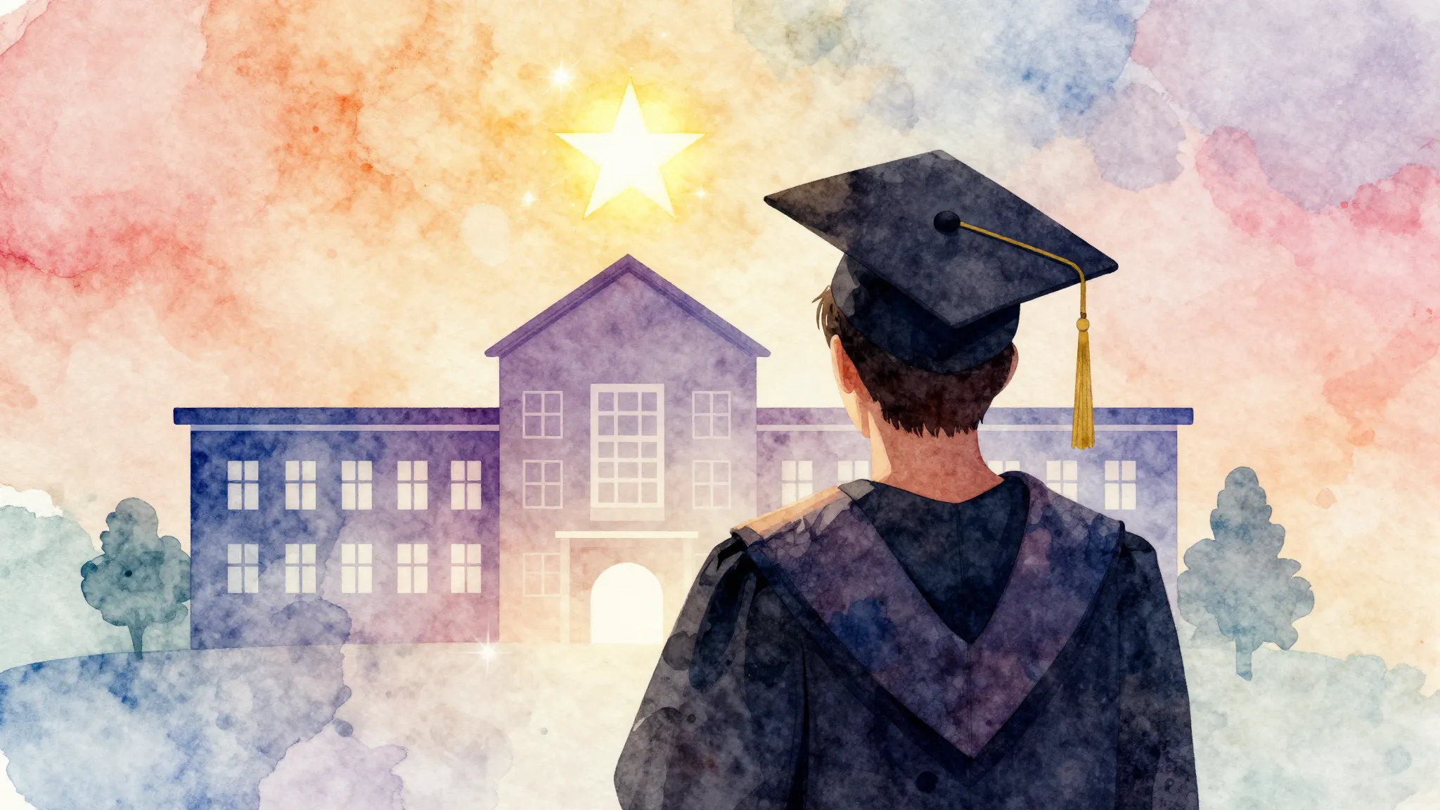 Watercolor style. A silhouette of a person in a graduation c...