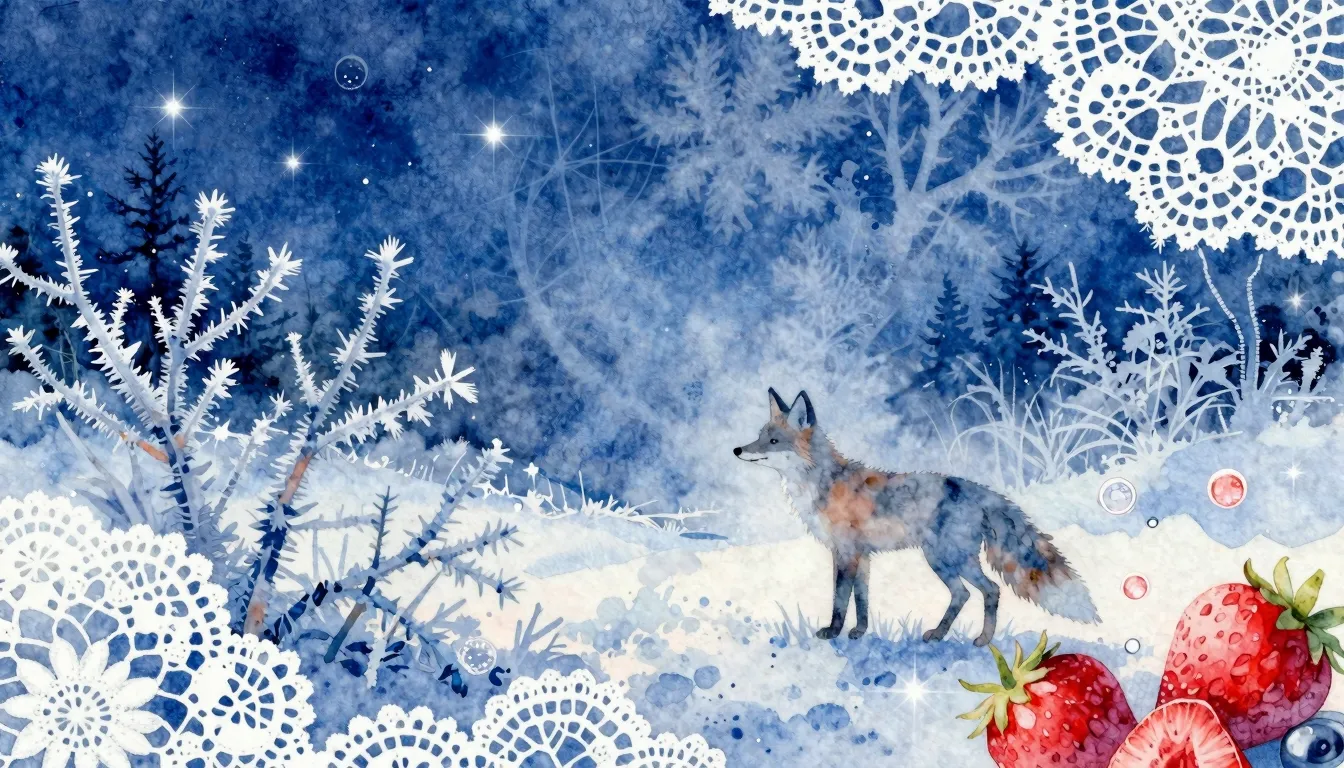 Vibrant watercolor style. Folk-country album cover. Frosty n...