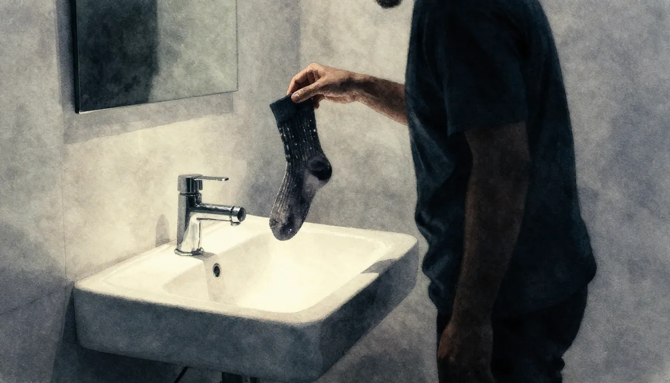 Watercolor style. A dark silhouette of a person standing ove...