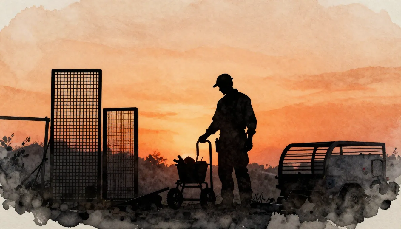 Watercolor style. Silhouette of a skilled worker standing ne...