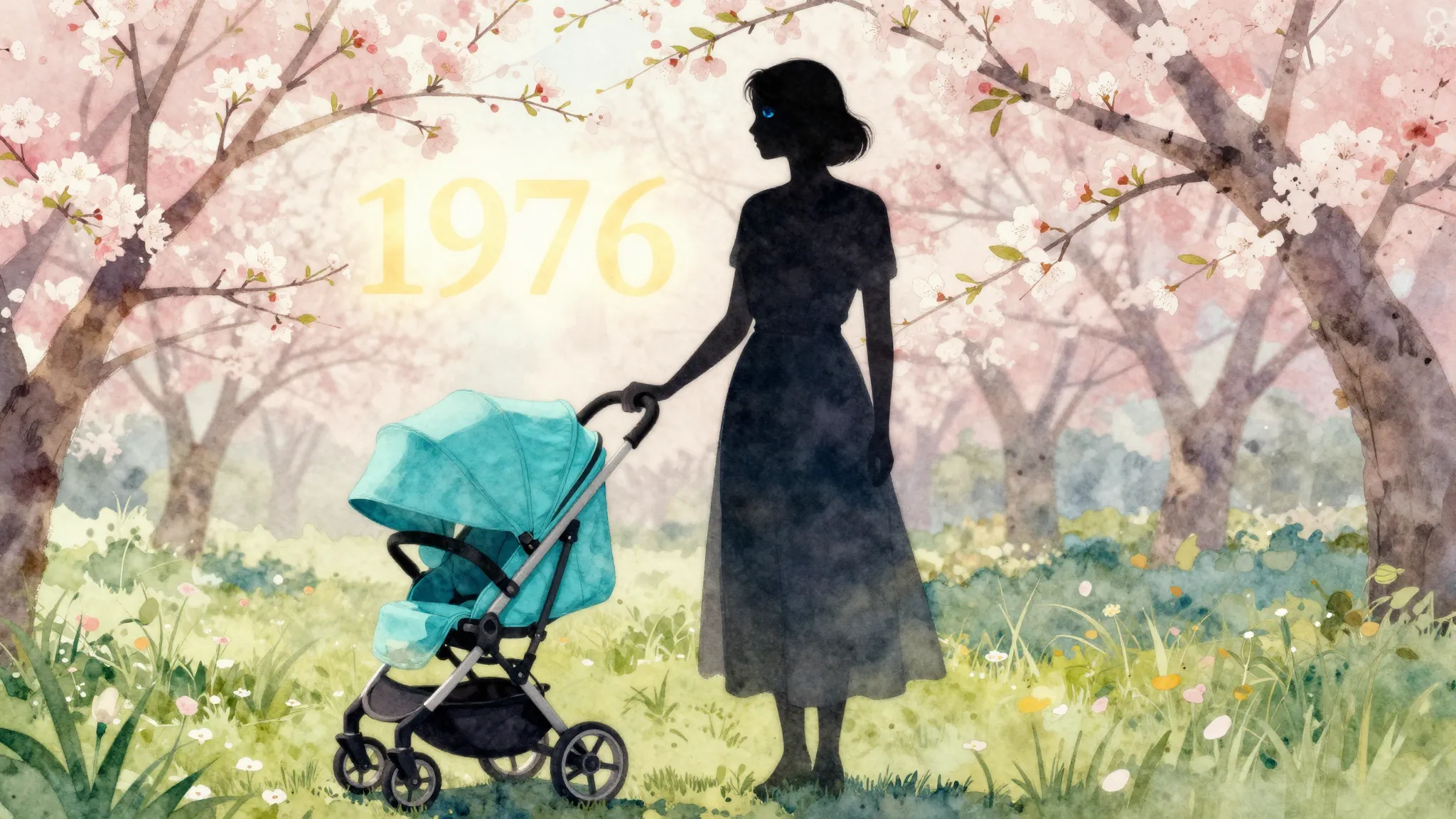Watercolor style. Silhouette of a woman with blue eyes stand...