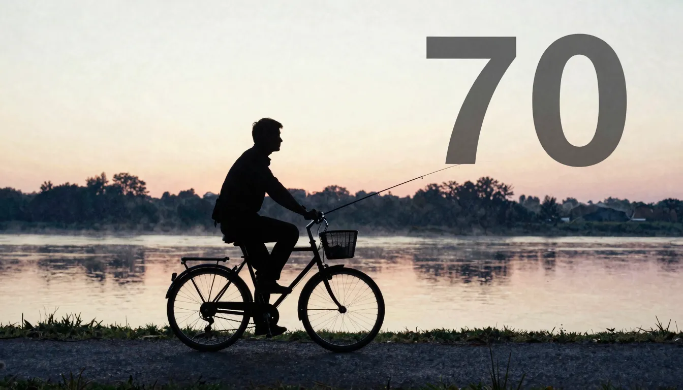 Watercolor style. Silhouette of a man on a bicycle with a fi...