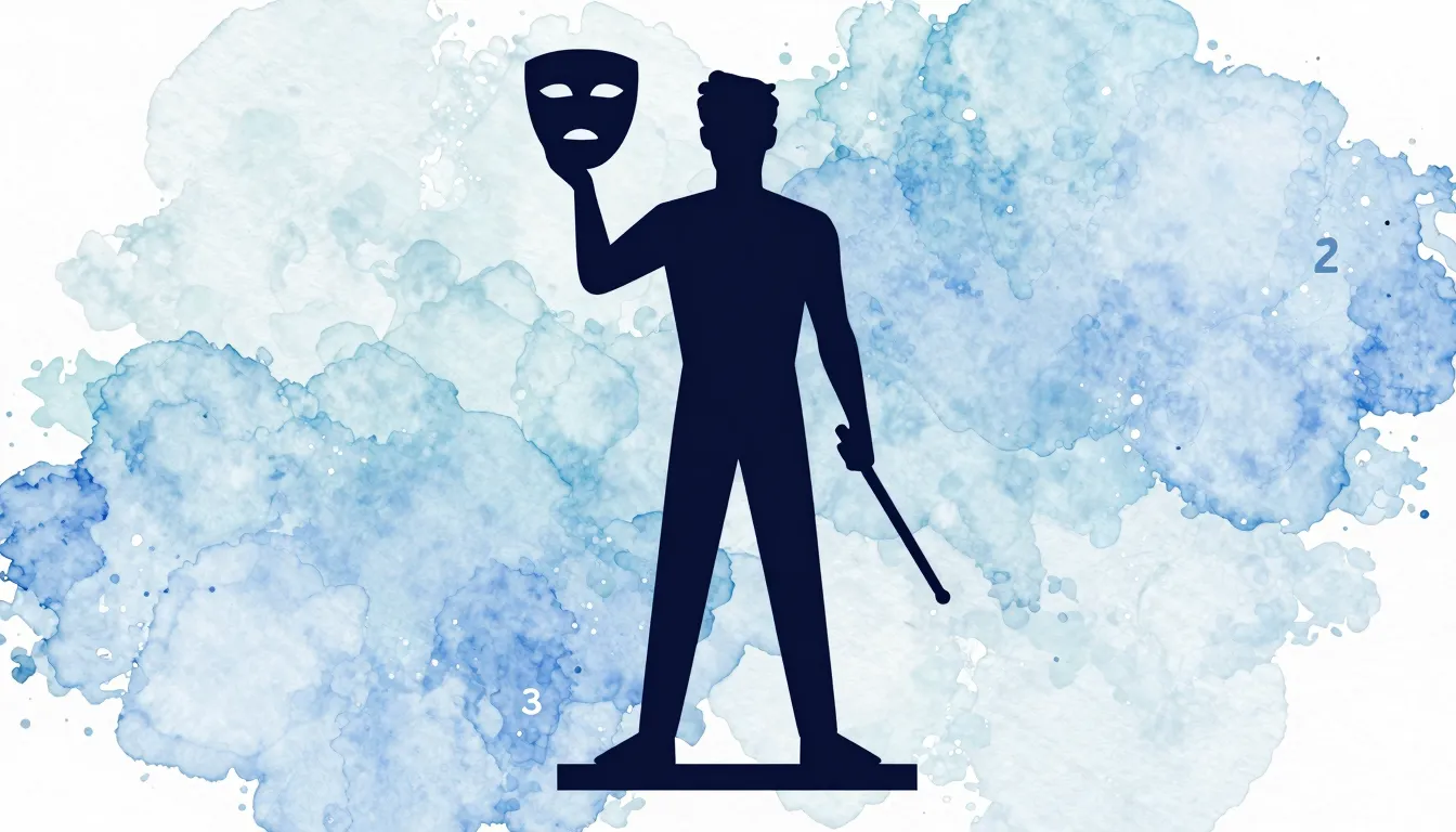 Watercolor style. A dark silhouette of a versatile man stand...