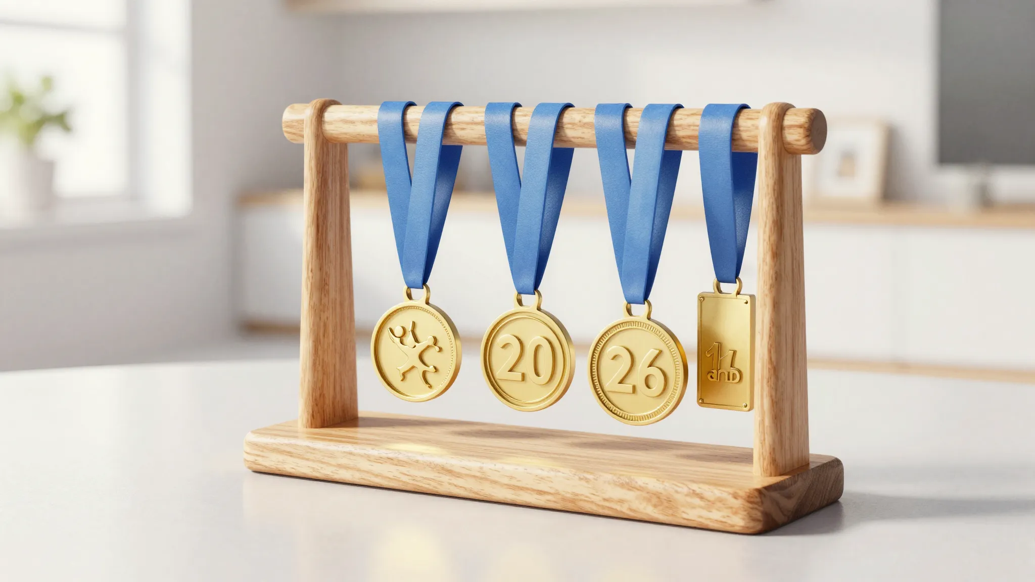 Watercolor style. A stylish wooden medal holder rack for chi...