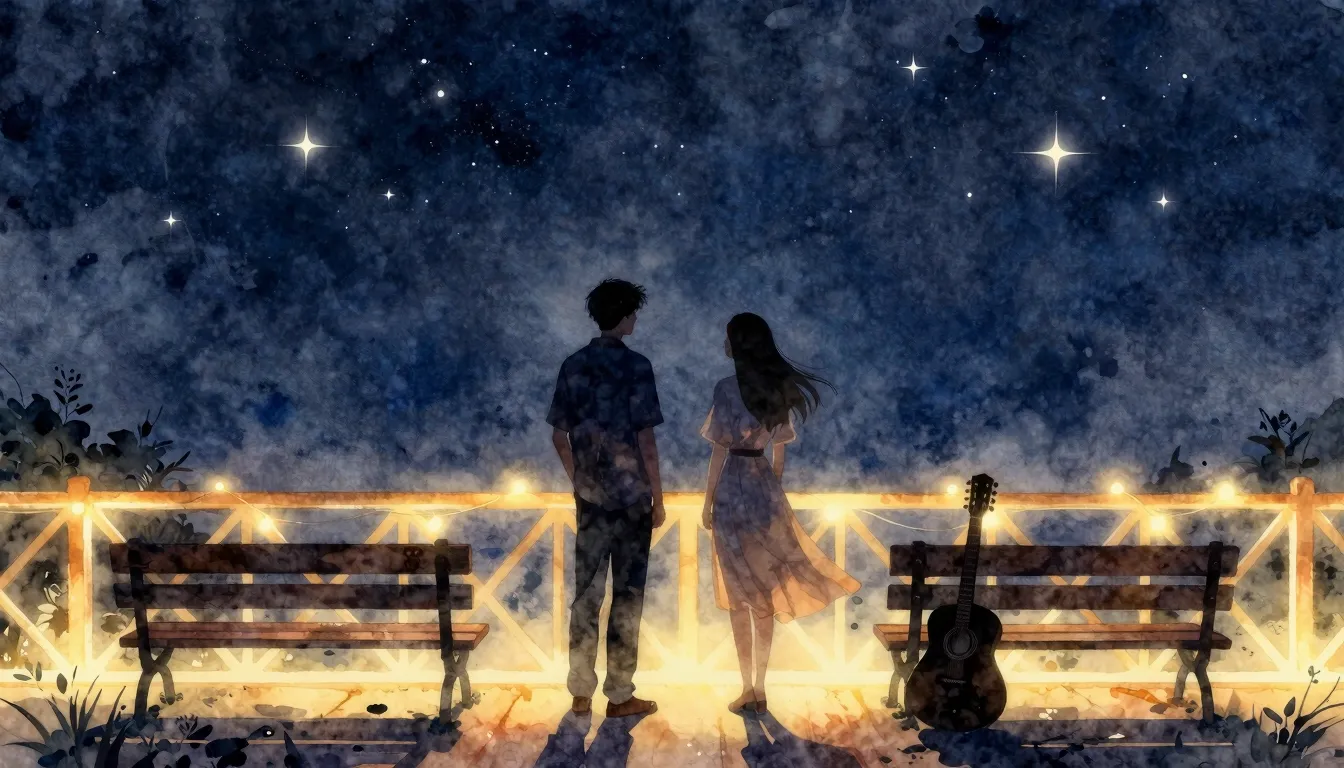Watercolor style. A silhouette of a man and a woman standing...