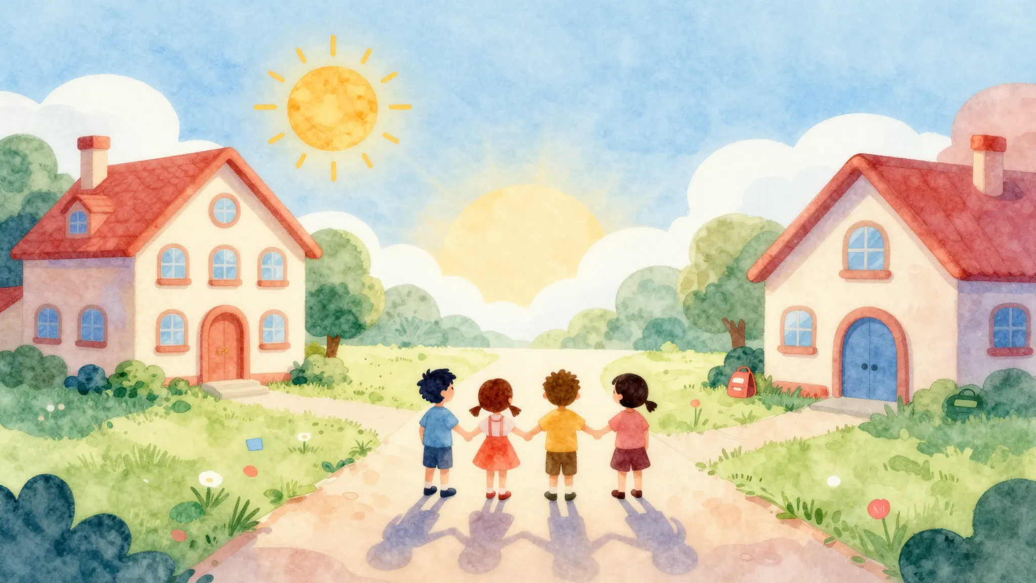 Vibrant watercolor style. Children's song. A vibrant, joyful...