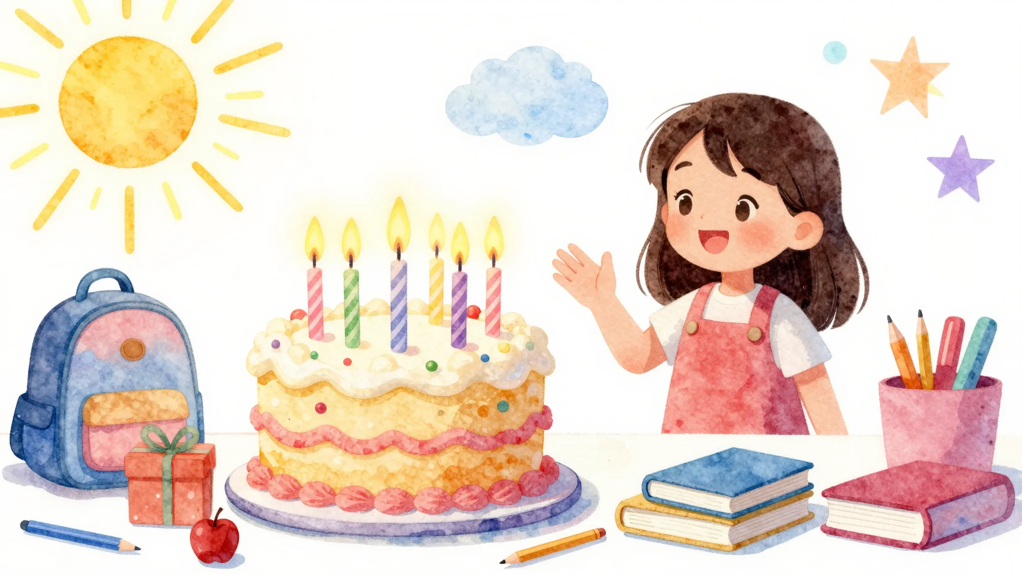 Vibrant watercolor style. Children's birthday song cover. Br...