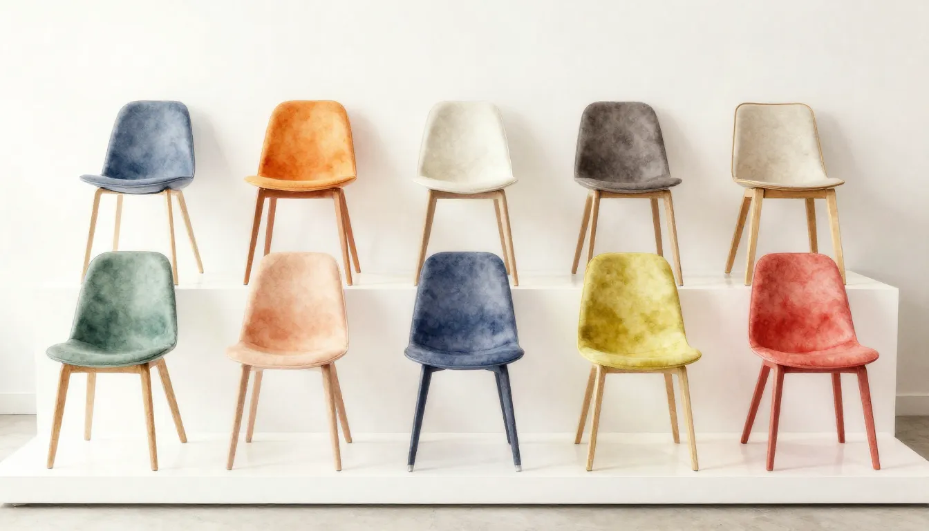 Watercolor style. A bright showroom display featuring a vari...