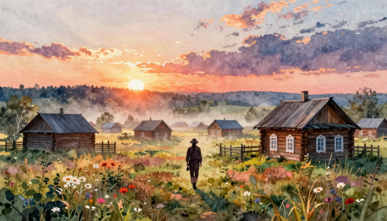 Vibrant watercolor style. Freak folk country album cover: ru...