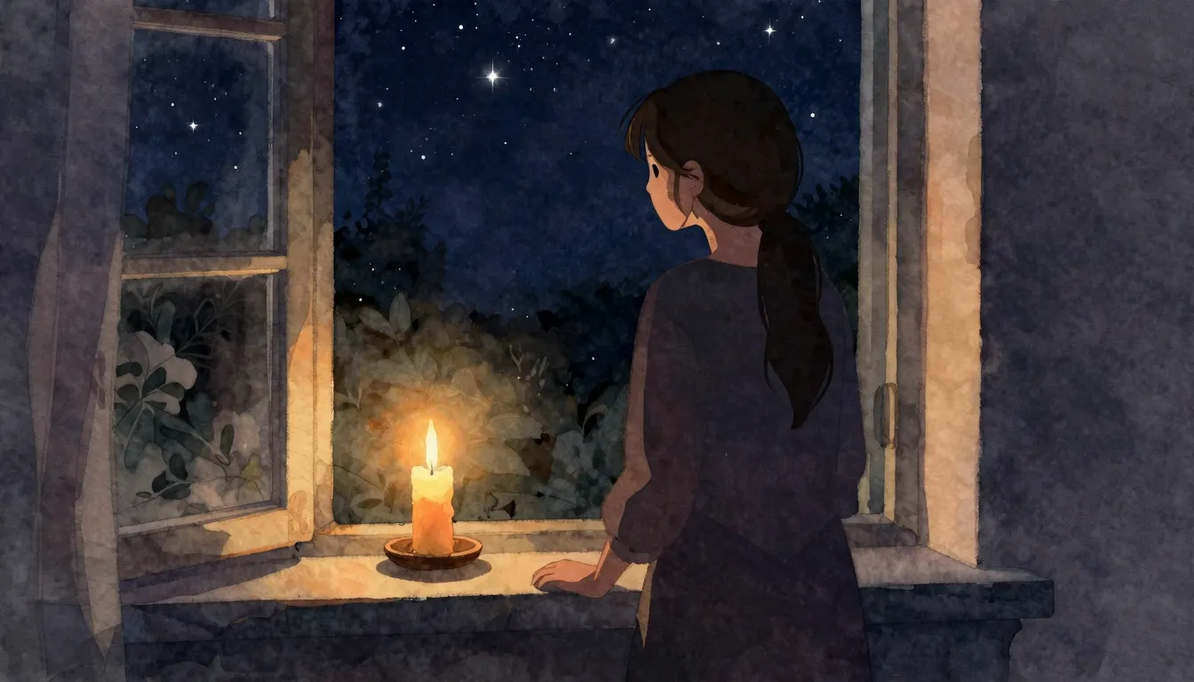 Watercolor style. A silhouette of a mother standing by a win...