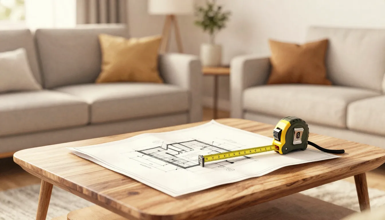 Watercolor style. Modern cozy living room interior with warm...