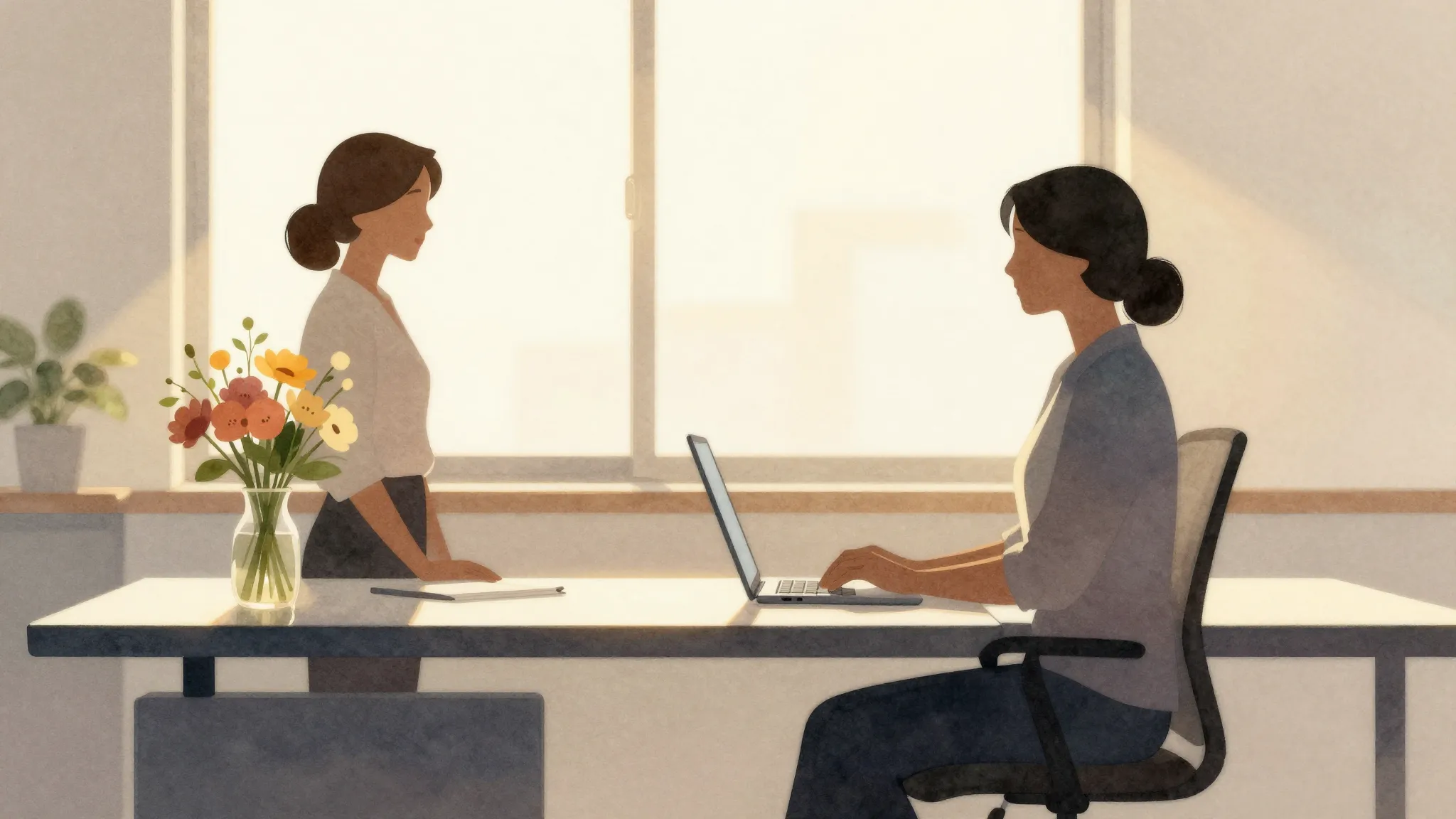 Watercolor style. A silhouette of a professional woman in a ...