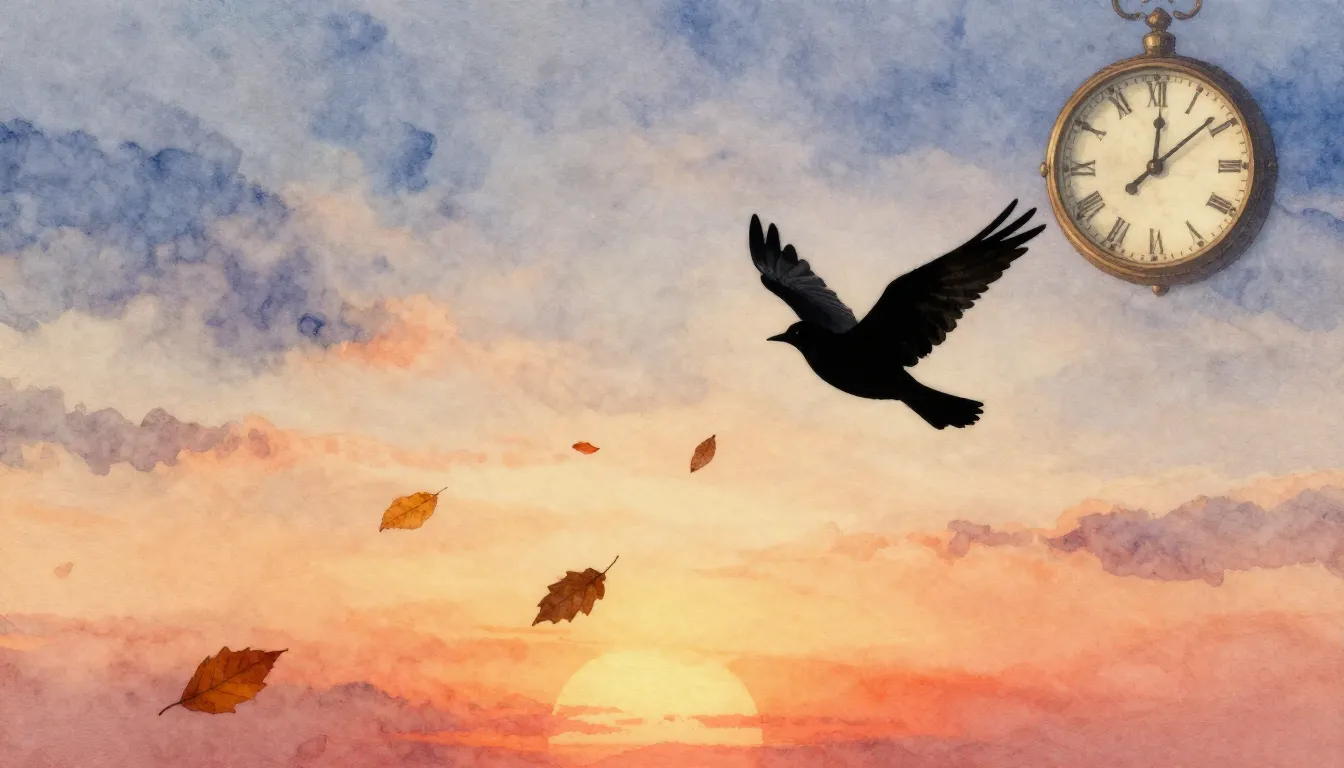 Watercolor style. A lonely silhouette of a bird flying away ...