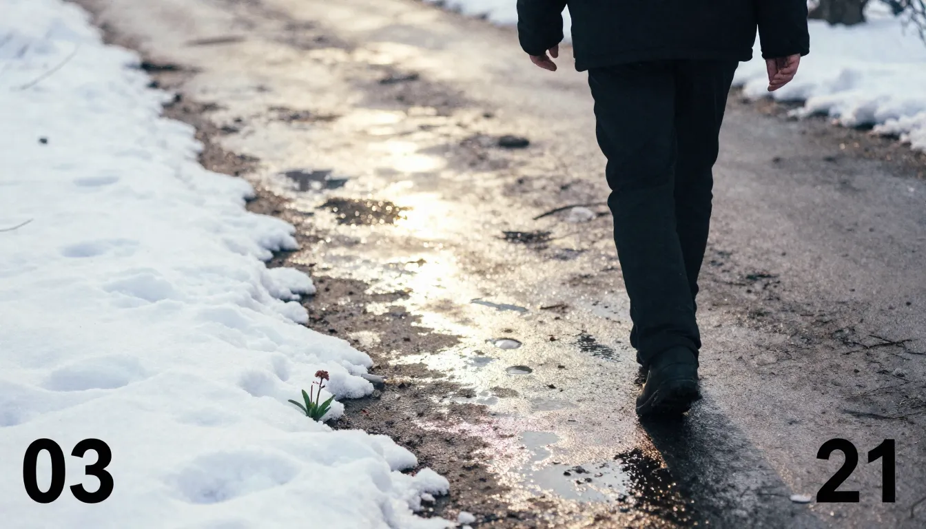 Watercolor style. Silhouette of a person walking on a wet pa...