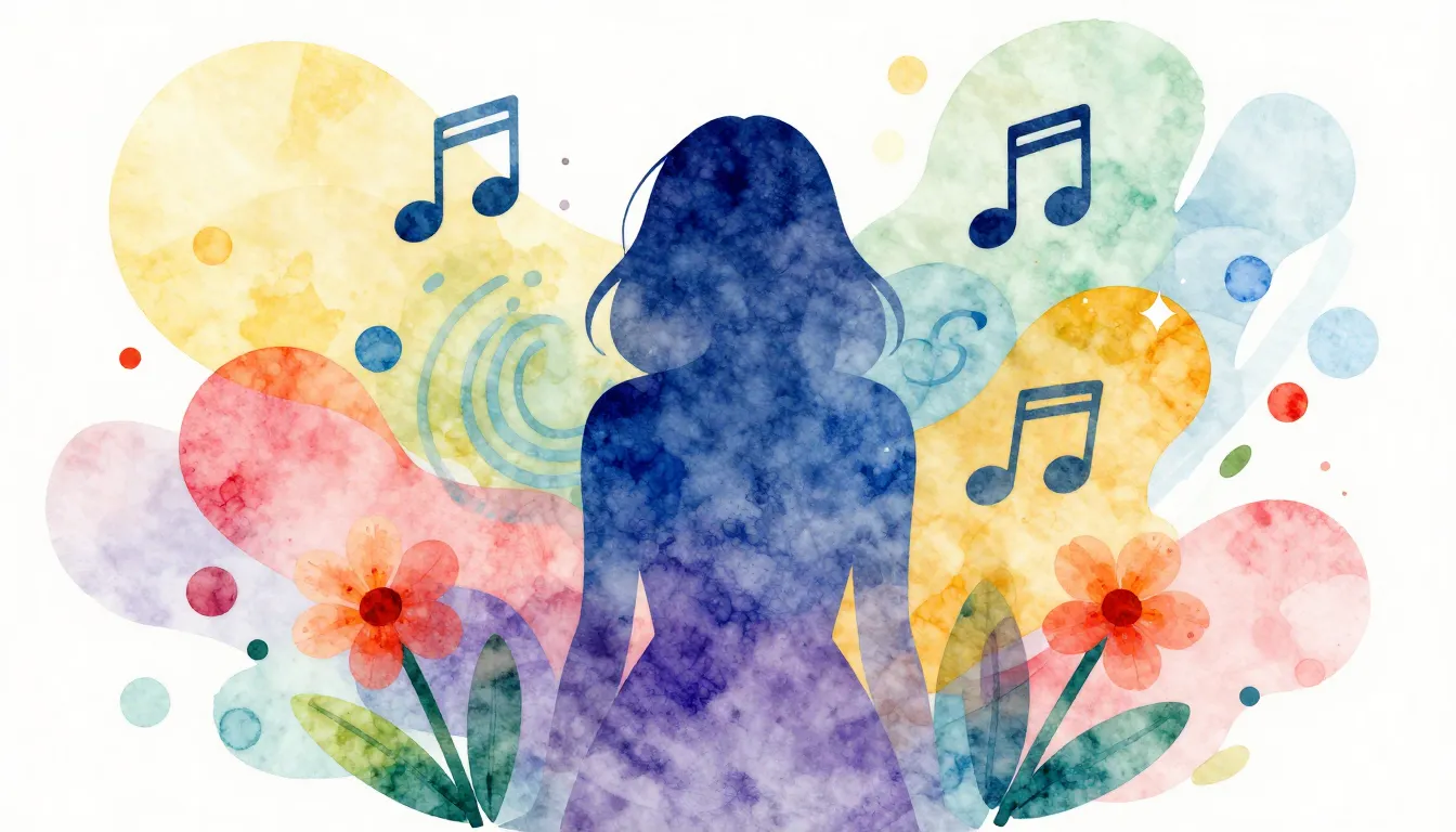 Watercolor style. A stylized silhouette of a person surround...