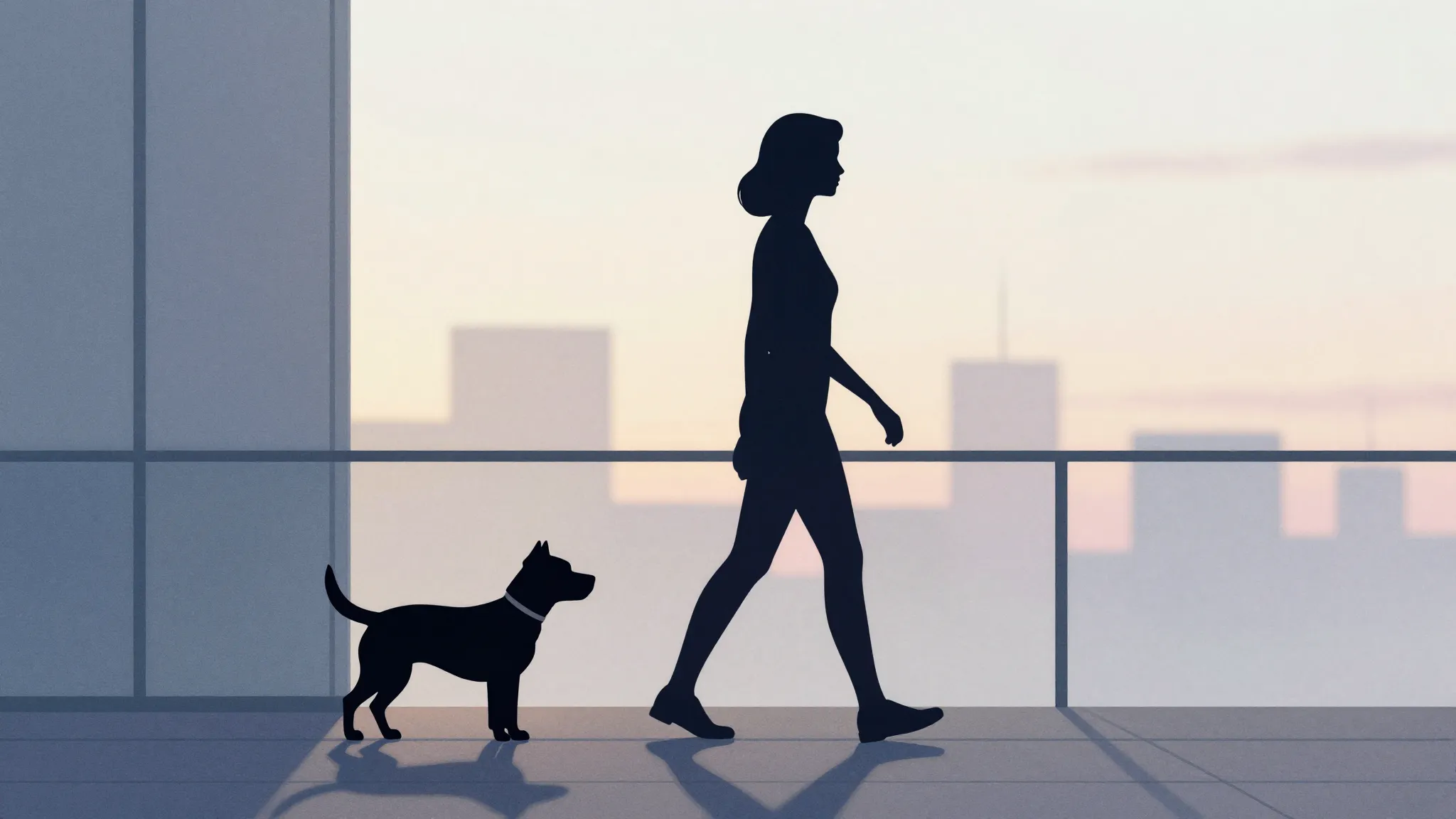 Watercolor style. Minimalist silhouette of a woman walking a...