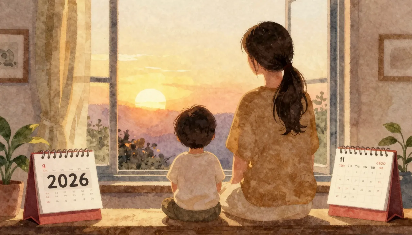 Watercolor style. Silhouette of a woman and a small child st...