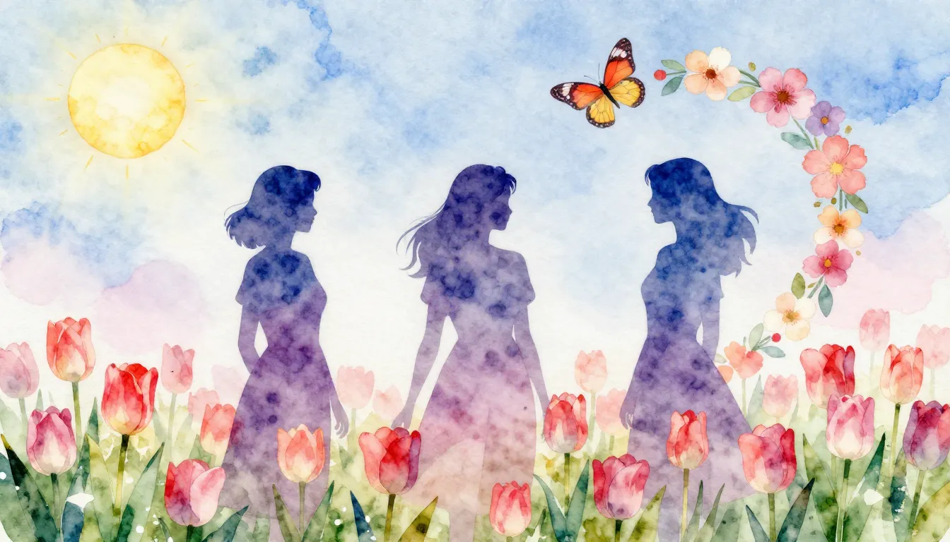 Watercolor style. Three silhouettes of females of different ...