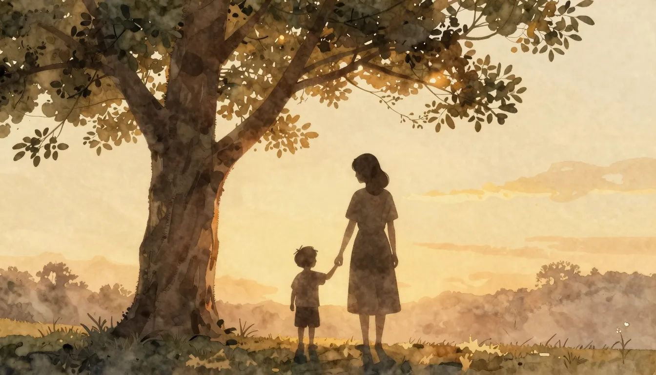 Watercolor style. Minimalist silhouette of a mother and chil...