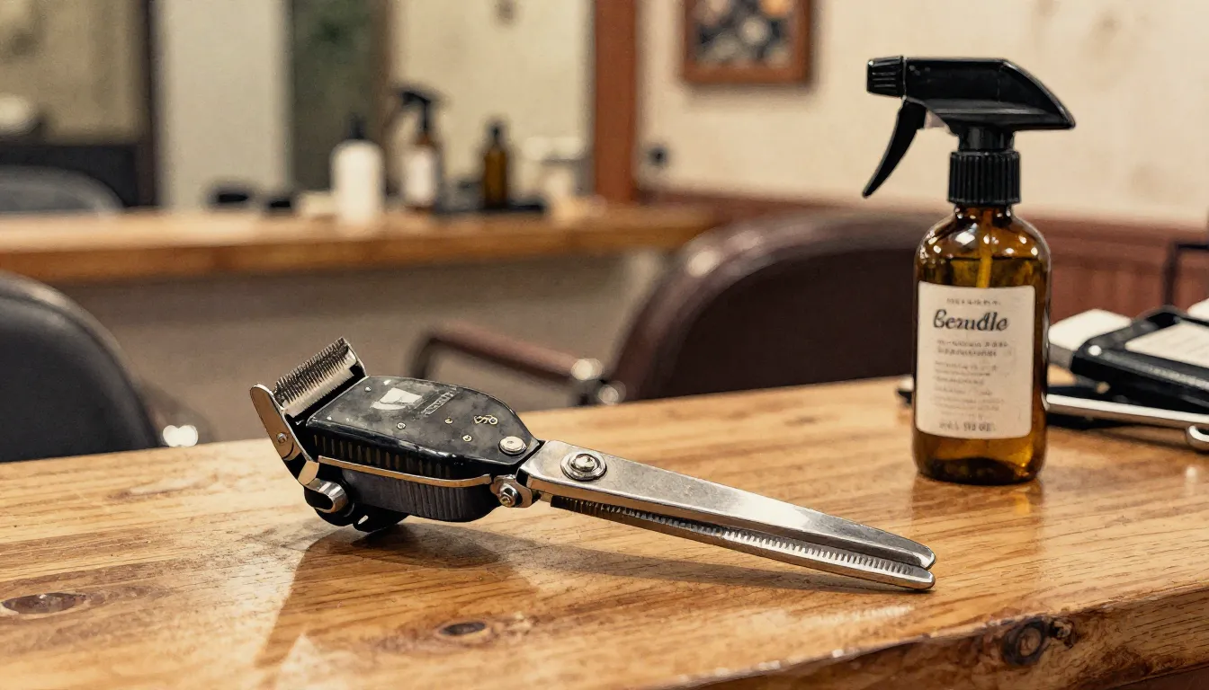 Watercolor style. Close-up of professional barber clippers a...