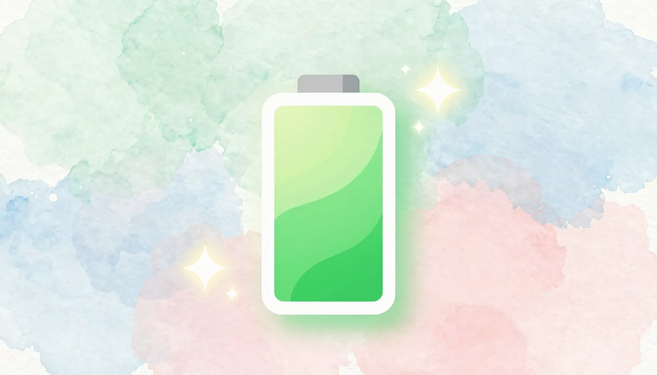 Watercolor style. A glowing stylized battery icon showing a ...