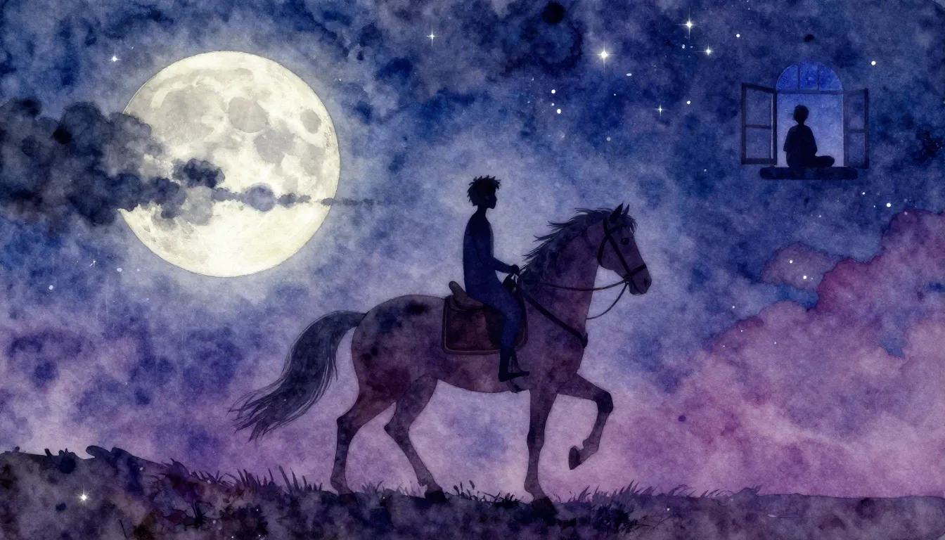 Vibrant watercolor style. A lonely moon prince on a magical ...