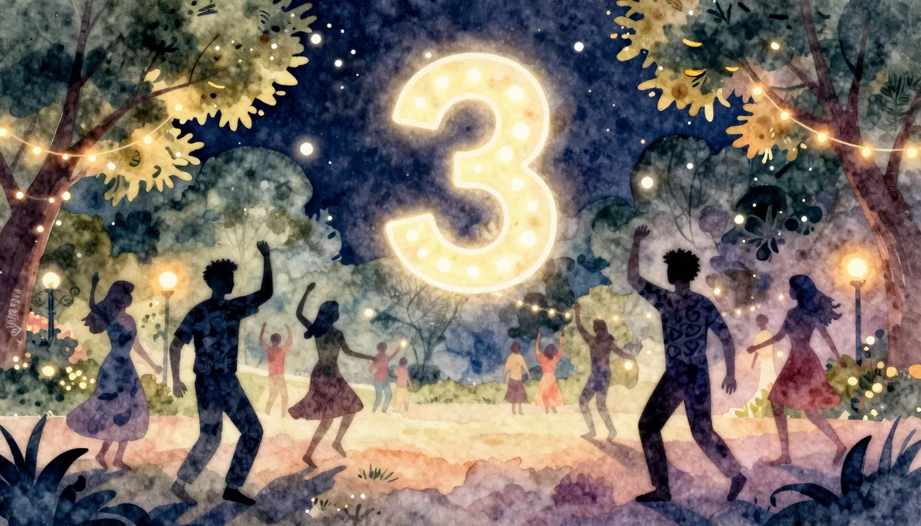 Watercolor style. Silhouettes of people dancing in a park se...