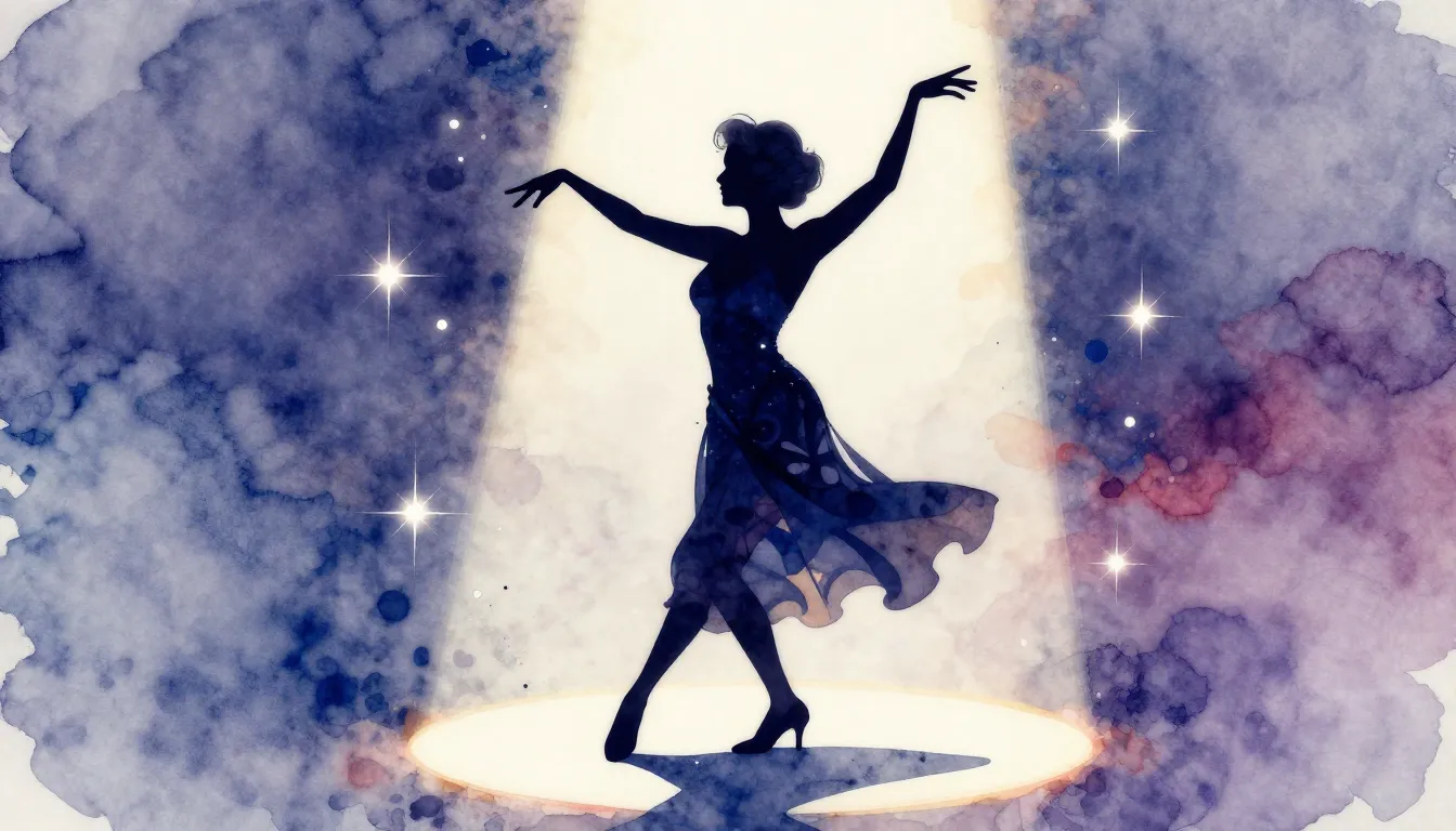 Watercolor style. Silhouette of an elegant elderly lady danc...