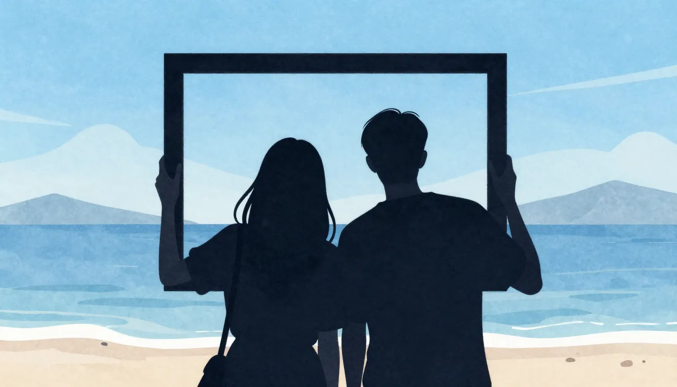 Watercolor style. Silhouette of two friends holding a large ...