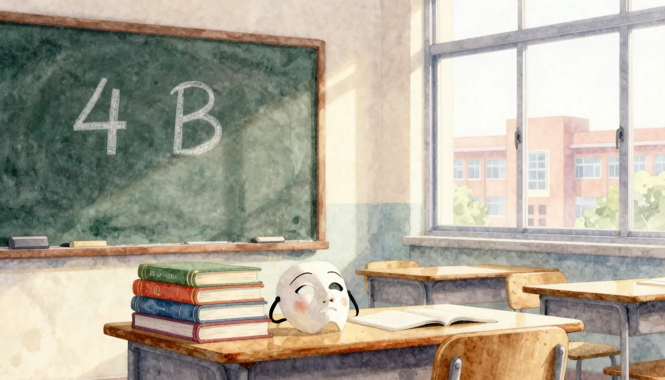 Watercolor style. A cozy classroom interior, a chalkboard wi...