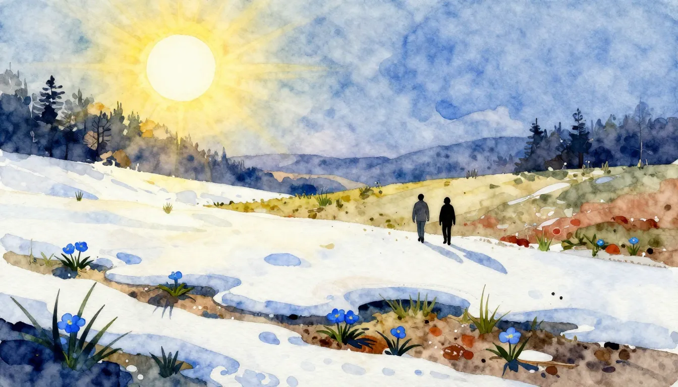 Watercolor style. Abstract spring landscape with melting sno...