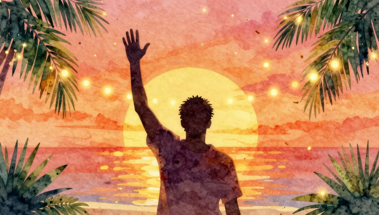 Vibrant watercolor style. Reggae album cover, no text, no le...