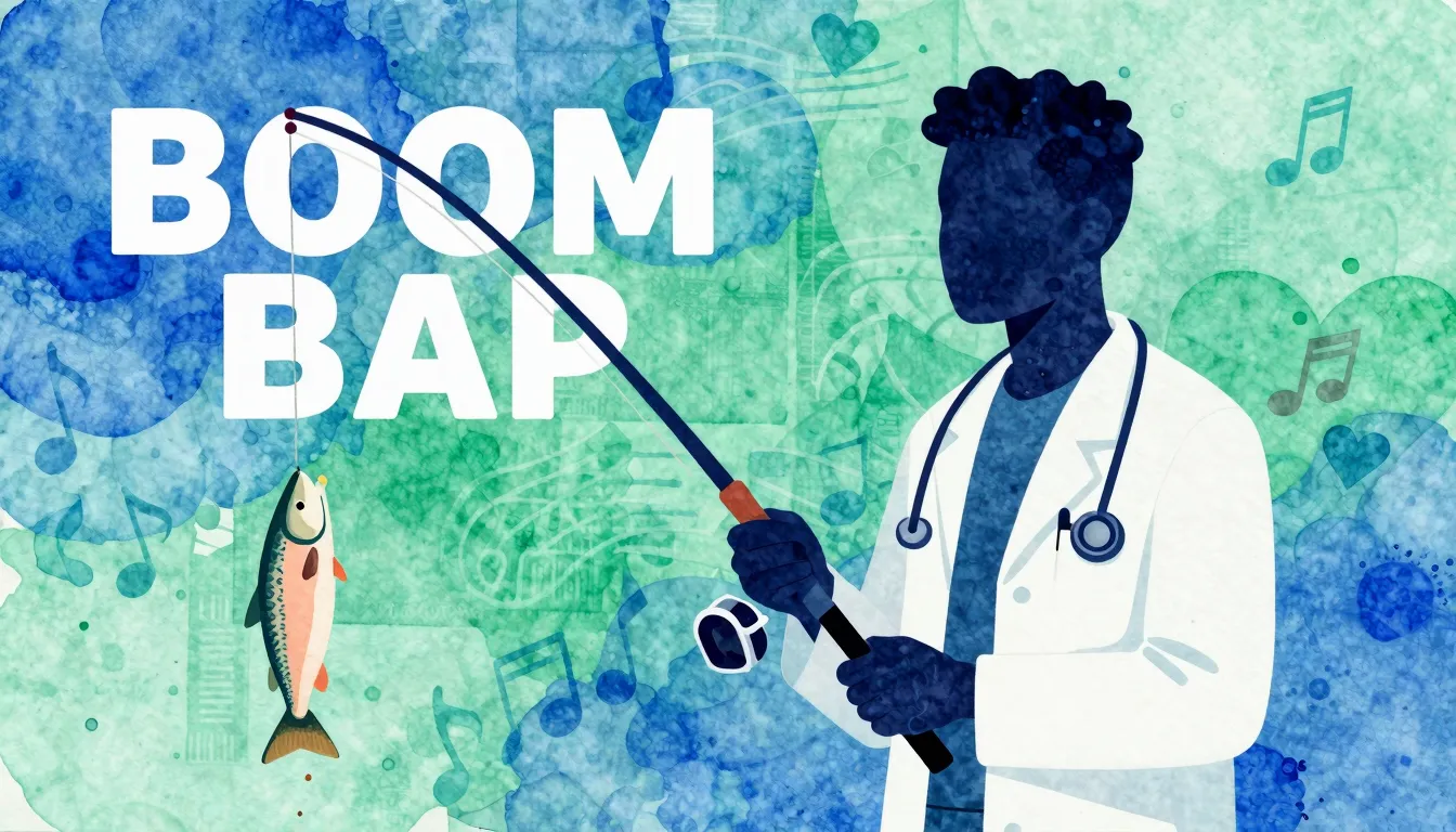 Vibrant watercolor style. Boom Bap rap album cover. A styliz...