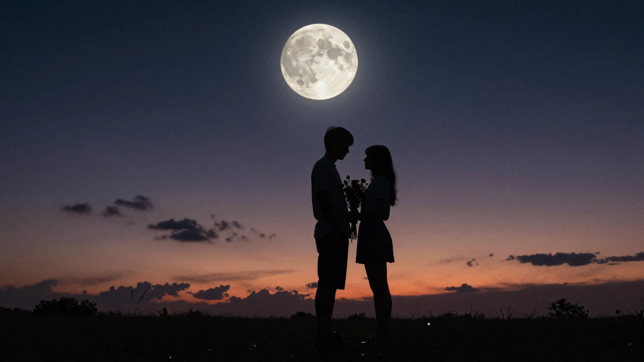 Watercolor style. Silhouette of a couple standing under the ...