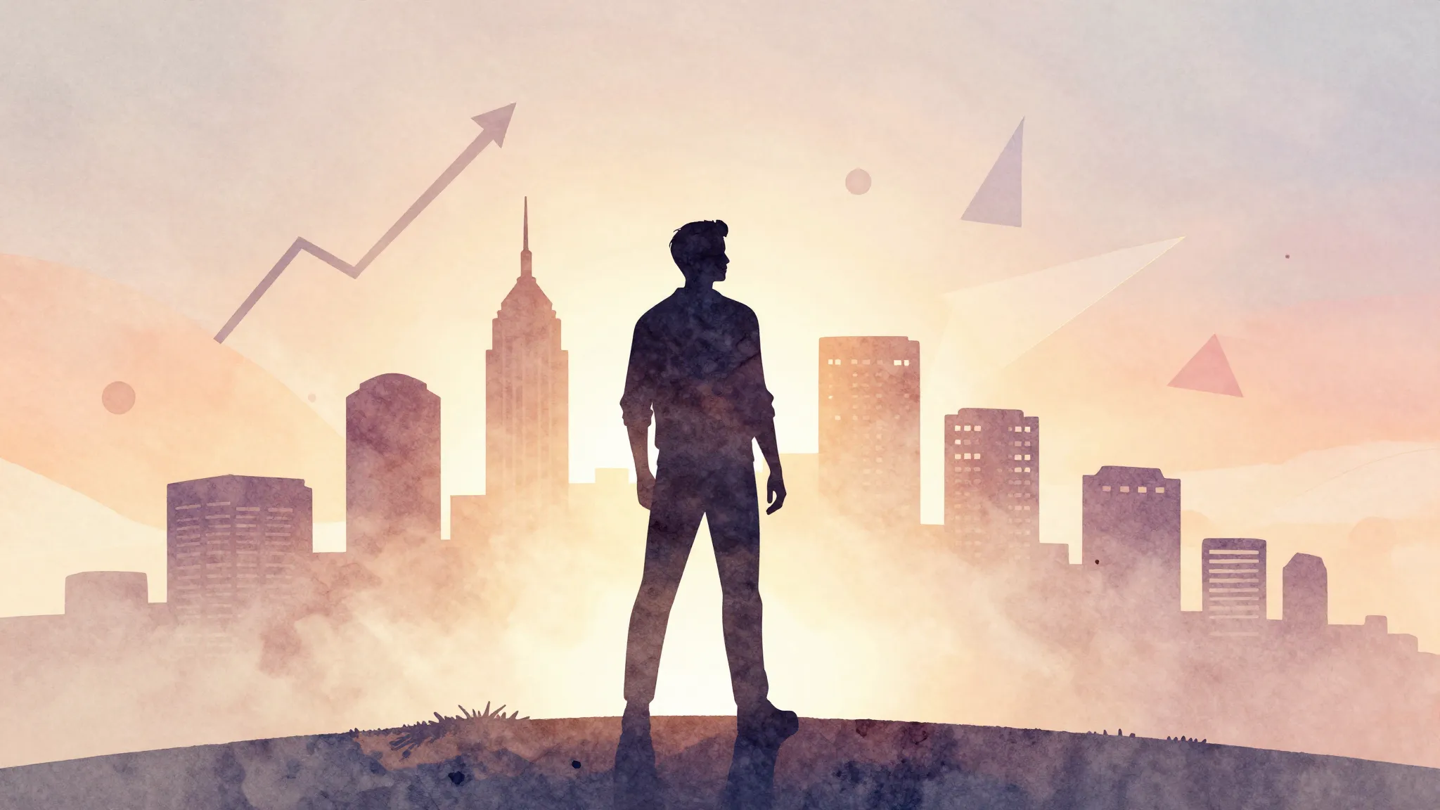 Watercolor style. A silhouette of a person standing confiden...