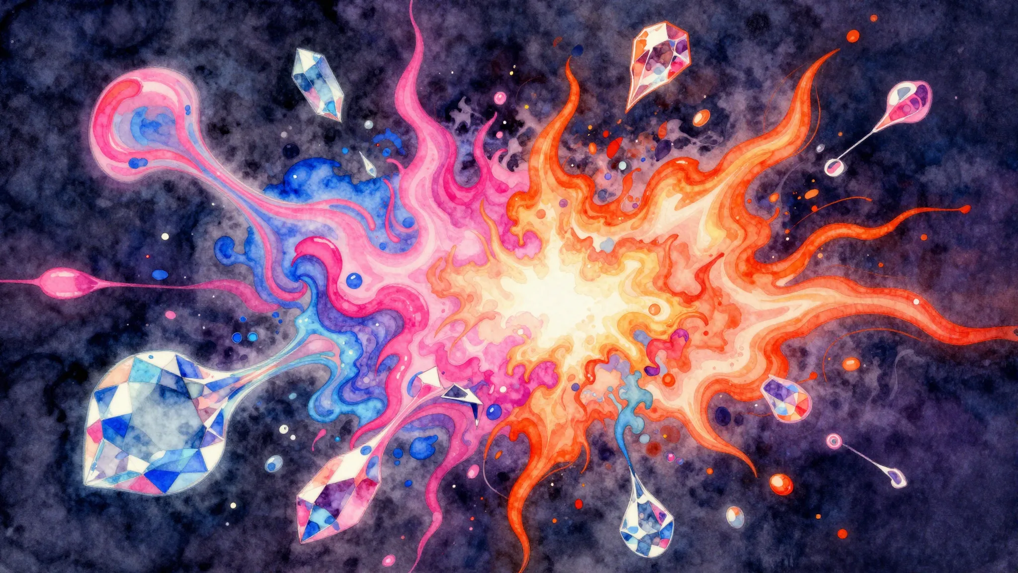 Vibrant watercolor style. Pop-punk album cover. A vibrant, e...