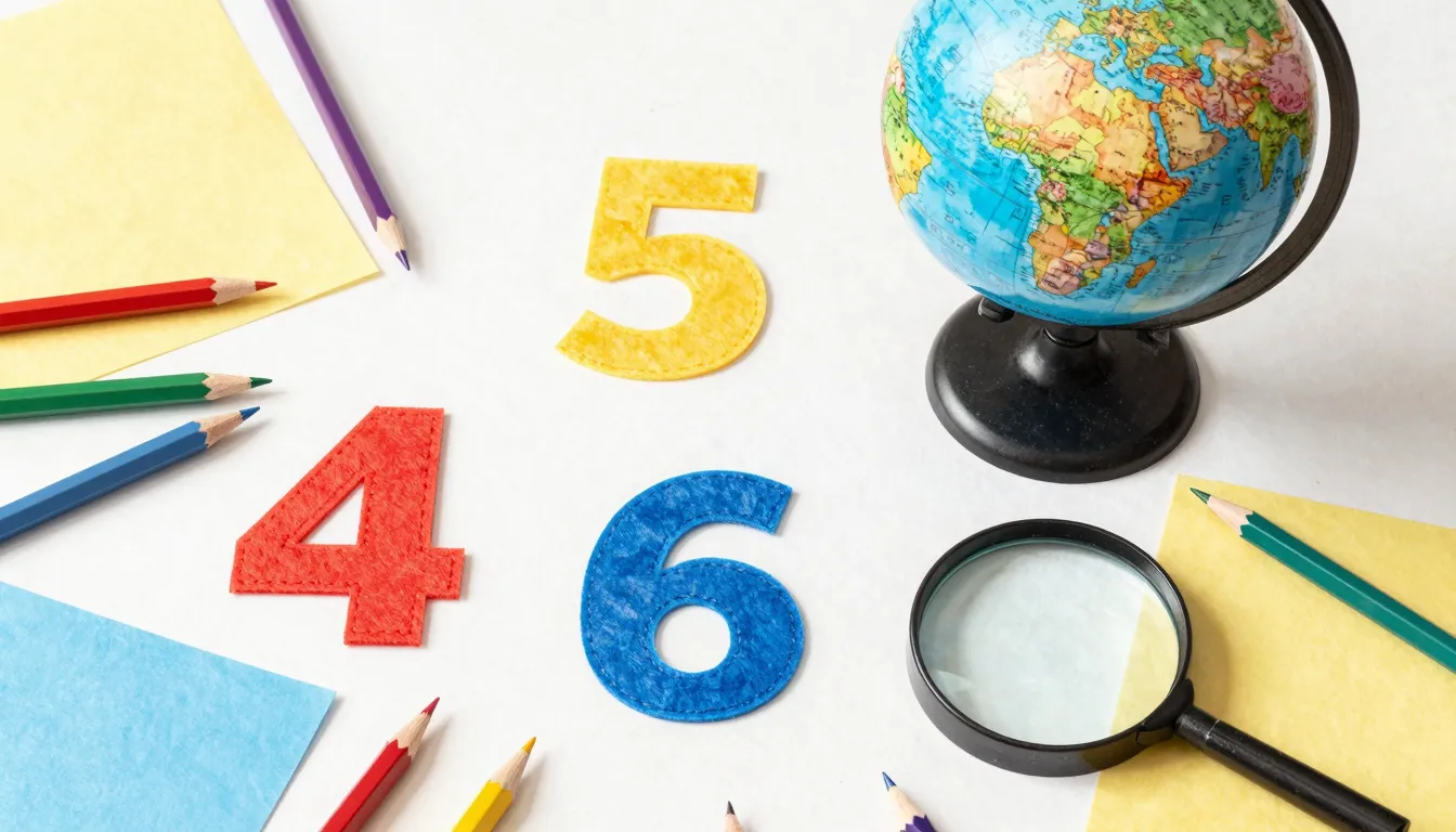 Watercolor style. Brightly colored school supplies, a globe,...