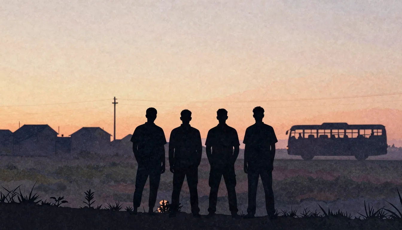 Watercolor style. Silhouettes of four men standing together ...